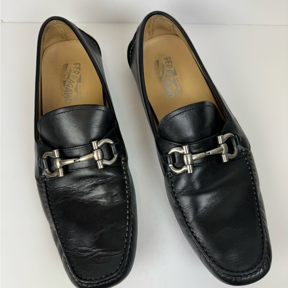 Salvatore Ferragamo 'Parigi' Mens Driver Black Leather Loafers Size 12